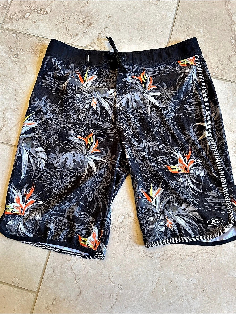 O'Neill Hyperfreak Floral Board Shorts Black & Orange Waist 29